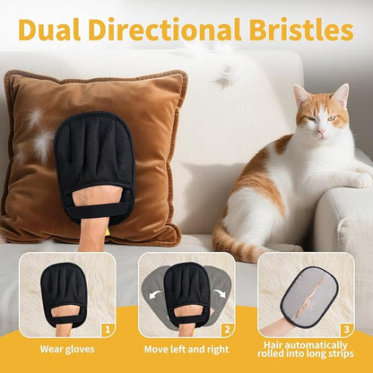 Pet Hair Removal Glove, Cats Dogs Grooming Gloves Pet Hair Removal Tool, 2025 Upgrade Reusable Pet Hair Remover Glove（1 Pet Grooming Glove &amp; 1 Cleaning Glove）
