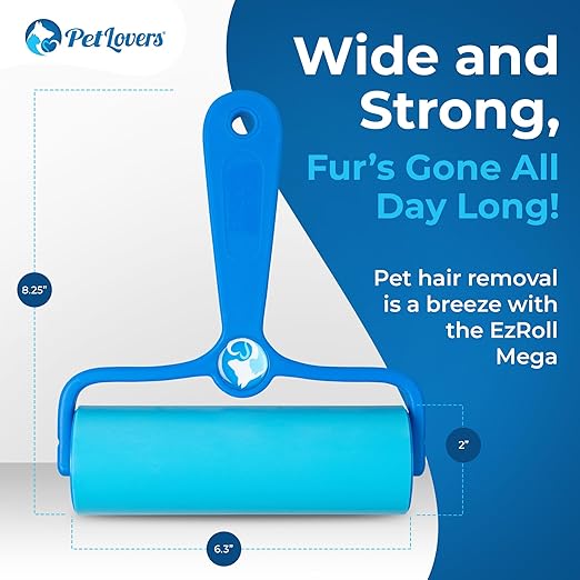 PetLovers EzRoll Reusable Lint Roller - Sticky for Life &amp; Multi-Purpose Pet Hair, Dust, &amp; Lint Remover for Clothing, Upholstery, &amp; Cars - Sustainable, Washable &amp; Efficient (Large)