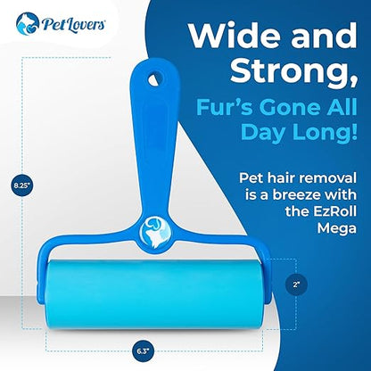 PetLovers EzRoll Reusable Lint Roller - Sticky for Life &amp; Multi-Purpose Pet Hair, Dust, &amp; Lint Remover for Clothing, Upholstery, &amp; Cars - Sustainable, Washable &amp; Efficient (Large)