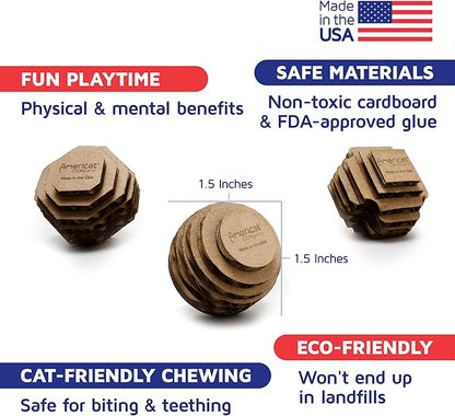 Cat Ball Toys by Americat – Made in USA – Safe Cardboard Cat Toys – for Interactive and Independent Play, Exercise &amp; Stress Relief for All Breeds &amp; Ages (Variety Pack of 3 Balls)