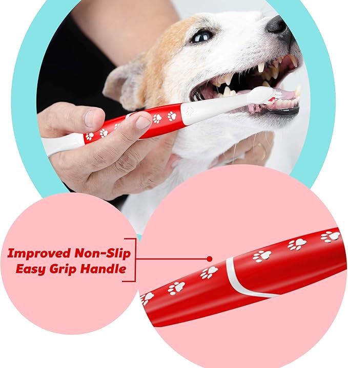 Pet Toothbrush for Dogs, Cats with Soft Bristles - Easy Teeth Cleaning &amp; Dental Care, Non Slip Dual Head Dog Toothbrush