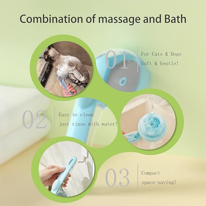 (4PCS) Pet Bath Brush,2025 New 2 in 1 Dog Bath Brush,Dog Shampoo Brush Bubble Maker,Bathing Dogs Grooming Massage Brush for Long &amp; Short Haired Dogs &amp; Cats,with Built-in Shampoo Dispenser(Green)
