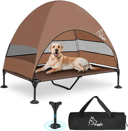Upgraded Elevated Dog Bed with Canopy, Portable Raised Outdoor Dog Bed with Stable Anti-Slip Feet, Wider Shade Pet Bed Cot, Raised Dog Beds for Large Dogs Camping, Indoor &amp; Outdoor Use
