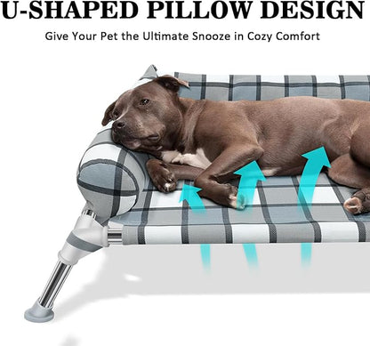 Elevated Raised Dog Bed Cot - Cooling Raised Dog Beds with Bolster Portable Washable Pet Cot Bed with Metal Frame Dogs Hammock Bed for Indoor &amp; Outdoor