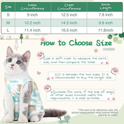 Nuanchu 3 Pieces Cat Recovery Suit Kitten Recovery Suit E-Collar Alternative for Cats and Dogs Abdominal Skin Anti Licking Pajama Clothes Sets(Cute Pattern,Medium)