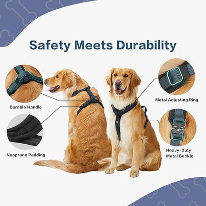 CLEPAWS Dog Harness for Large Dogs, No Pull Dog Harness Easy Walk with Metal Hardware, Ergonomic Y-Shaped Design, Soft Padding, Padded Handle, Durable High-Tensile Nylon (Nightfall, L)