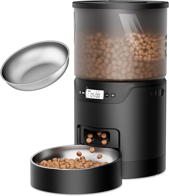 Automatic Cat Feeder: 3L Auto Food Dispenser with Timed Feeding| 6 Meal Programmable&amp; 1-20 Portion Precise Control- Easy to Clean for Cat Indoor| Desiccant Keep Food Fresh with Staiess Bowl