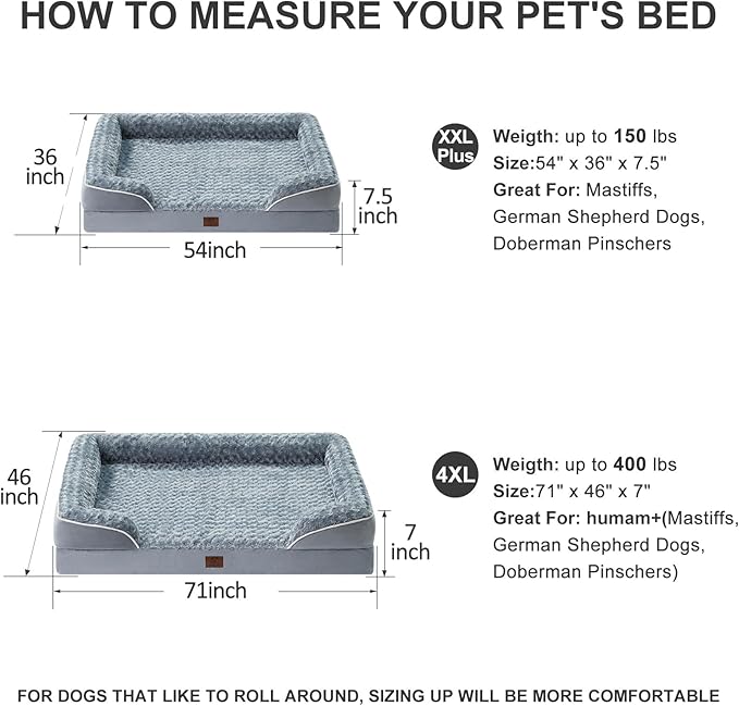 WNPETHOME Dog Beds for Large Sized Dogs, Washable Orthopedic Dog Couch Sofa Bed with Waterproof Lining &amp; Non-Skid Bottom for Pet Sleeping