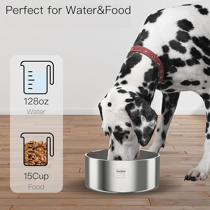 1Gallon Double Layer 304 Stainless Steel Dog Bowl - Insulated &amp; Durable | Non-Slip Base | Easy to Clean | BPA-Free Safe Dog Water Bowl[128oz for Large Giant Breeds]