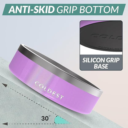 Coldest Dog Bowl - Anti Rust Metal, Non Slip, 3 Layers Insulated Stainless Steel Dog Bowls - Spill Proof &amp; Heavy Duty - Water Bowl for Dogs, Cats, Dish Washer Safe (42 oz, Saturns Purple Glitter)
