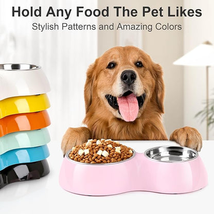 Elevated Dog Bowls Set - Non-Slip Raised Pet Feeder with Medium (10 oz) &amp; Large (20 oz) Stainless Steel Bowls - Includes Durable Resin Stand for Puppies, Adult Dogs &amp; Cats - Pink