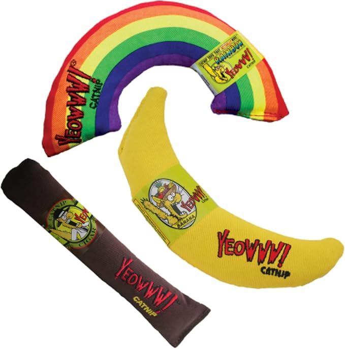 Yeowww! Catnip Toy Variety Pack ? Cigar &amp; Banana &amp; Rainbow ? Made in USA