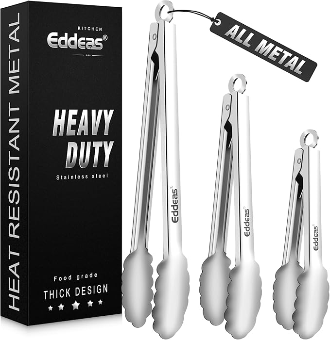 Tongs For Cooking - All Metal Heat Resistant 600 Degrees Kitchen Tongs, Stainless Steel Locking Tongs, For Food,Salad, BBQ, Grill, Dishwasher, Set of 3-7",9" &amp; 12 inch