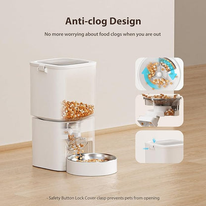 5L/21 Cups Automatic Cat Feeder, Timed Automatic Pet Feeders, Cat Dry Food Dispenser Dual Power, 10 Meals Programmable 1-15 Portion Control Cats Feeder, Pet Food Dispenser for Cats &amp; Puppy(Not WiFi)