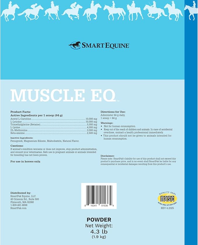 Uckele by SmartEquine Muscle EQ™ Powder | Muscle Supplement with L-Carnitine for Horses | Amino Acid Beta-Alanine for Optimal Muscle Function &amp; Supports Recovery | 4.3 lb Bag