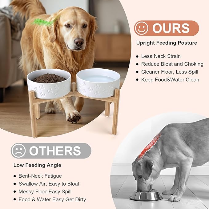 SPUNKYJUNKY Elevated Dog Bowls Ceramic, 8.3&