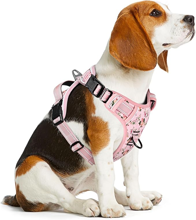 Timos No Pull Dog Harness, Release at Neck Reflective 3 Snap Buckles Adjustable No Choke Pet Vest with Front &amp; Back 2 Leash Clips, Soft Padded Control Training Handle for Small Medium Large Dogs