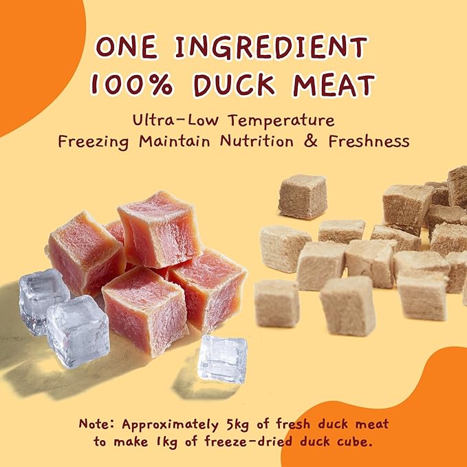 Jungle Calling Freeze Dried Cat Treats, 9.17 oz Single Ingredient Duck Meat for Cats Puppy Dogs, High Protein Food Topper Cube Healthy Dog Treat, Rawhide Free Snacks for Training Bites