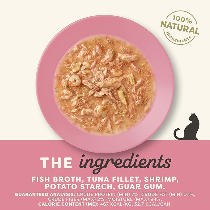 Applaws Natural Wet Cat Food in Gravy, Limited Ingredient Canned Wet Cat Food, No Additives, Made with Natural Ingredients, Tuna Fillet &amp; Shrimp in Gravy (24 x 2.47oz Cans)
