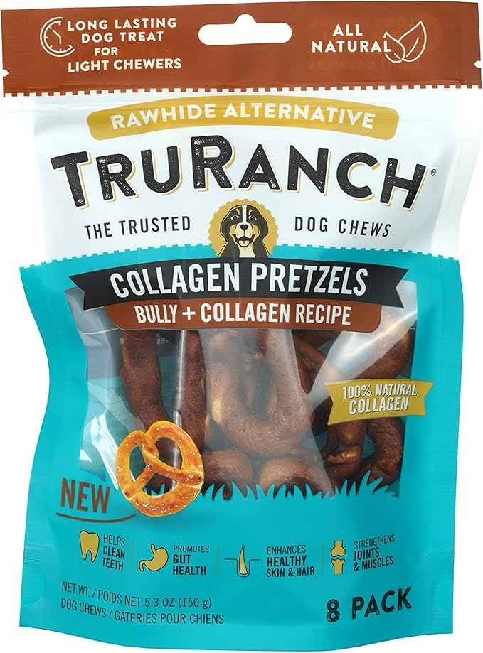 Collagen Pretzels, Bully - Collagen Dog Treats - Long Lasting Healthy Joint Support Dog Treat - Rawhide Alternative - Skin &amp; Coat Health, 1 Bag, 8 Count