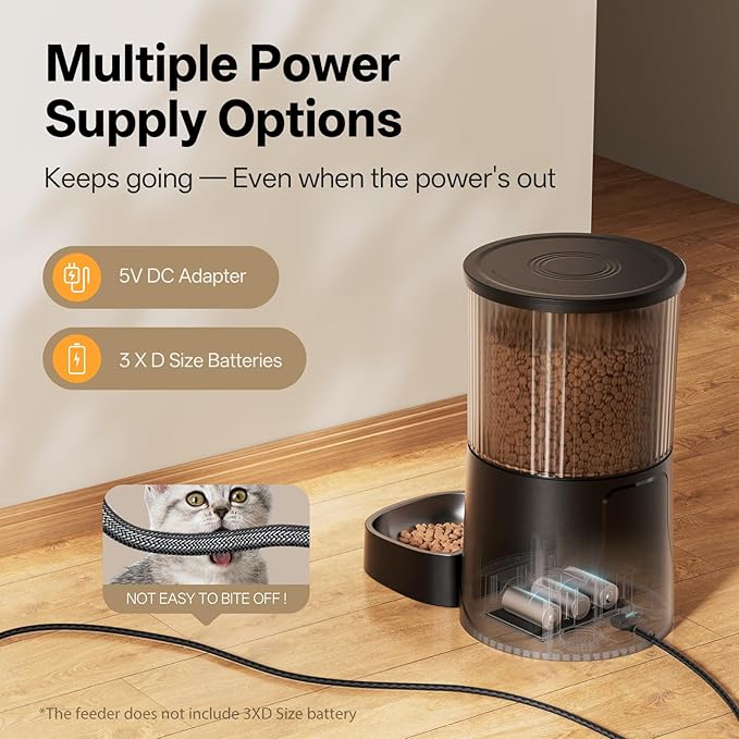 Automatic Cat Feeder WiFi- 5Ghz Cat Food Dispenser with APP Remote Control- Auto Pet Feeder for Small Dog Indoor- Easy to Set Up and Clean- Dual Power with Desiccant Bag&amp; Stainless Steel