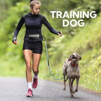 Hands Free Dog Leash with Pouch, Adjustable Waist Belt with Double Padded Handles, Waist Leash for Dog Walking, Dog Leash with Bungee for Medium &amp; Large Dog, Dog Walking Accessories, Olive