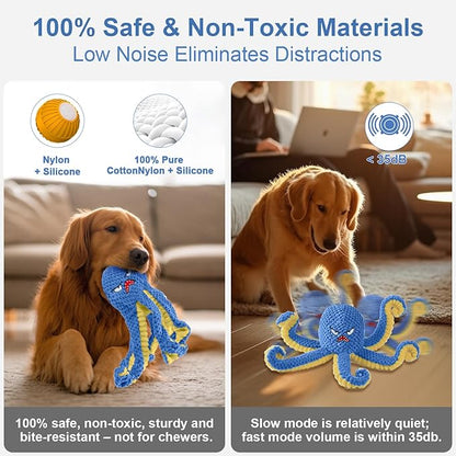 Interactive Dog Toys Octopus,Durable Automatic Jumping Dog Toy to Keep Them Busy,Squeaky Moving Tug of War Doggie Toy,USB Rechargeable Puppy Toys (Blue)