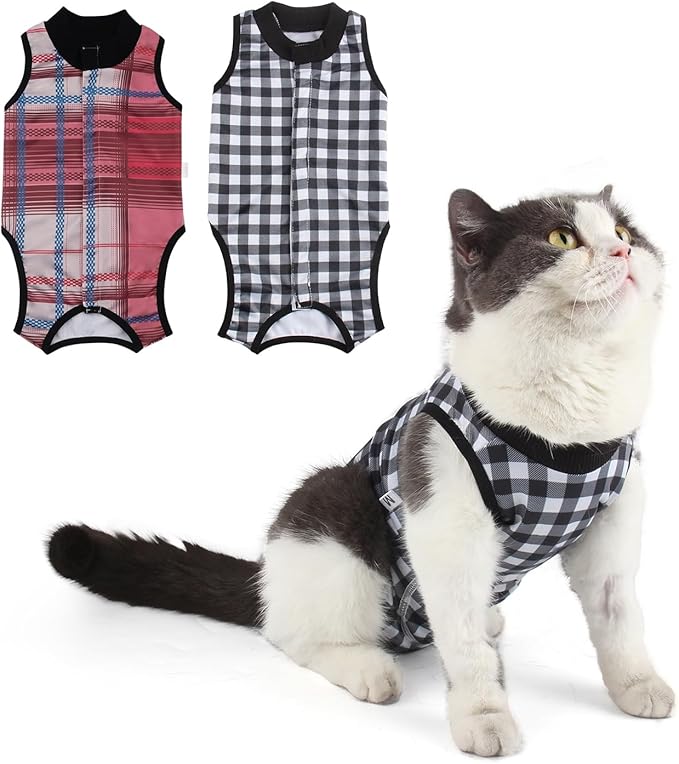 2 Packs Cat Surgery Recovery Suit Surgical Clothes Abdominal Wounds Anti-Licking Cat Bodysuit Onesie Substitute E-Collar&amp; Cone