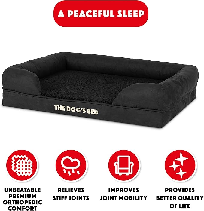 The Dog’s Bed, Medium Black Faux PL 30x23.5, Memory Foam, Pain Relief: Arthritis, Hip &amp; Elbow Dysplasia, Post Surgery, Lameness, Supportive, Calming, Washable Cover, Veterinary Approved