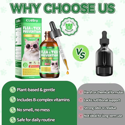 Flea &amp; Tick Support for Cats – Natural Herbal Drops with Multivitamin – Fleas and Ticks Comfort Formula for Cat All Breeds &amp; Ages – Bacon Flavor