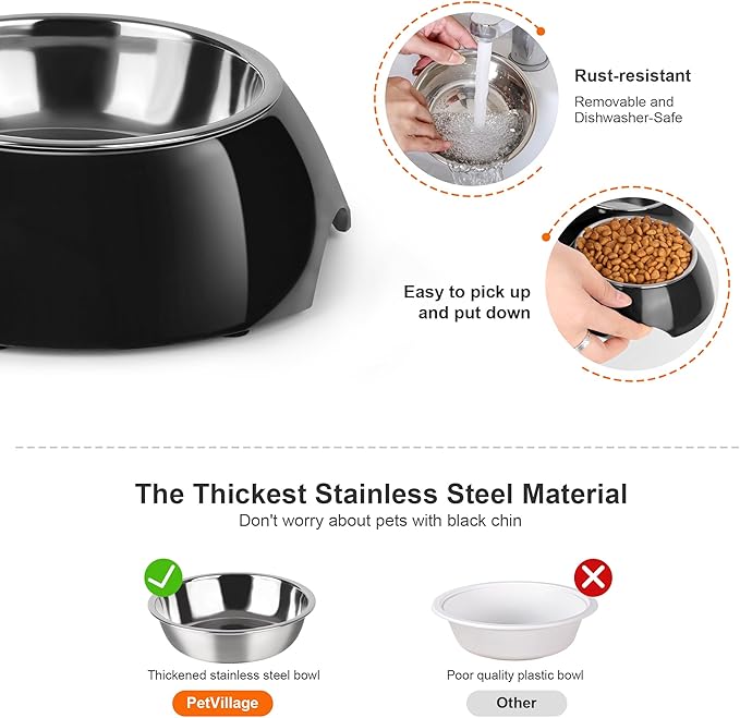 Stainless Steel Dog Bowls Set – Dual Non-Slip Pet Dishes with 2 Small (1 Cup*2) Bowls &amp; Durable Resin Stand – Food &amp; Water Feeder for Puppies, Cats, and Medium Dogs – Black