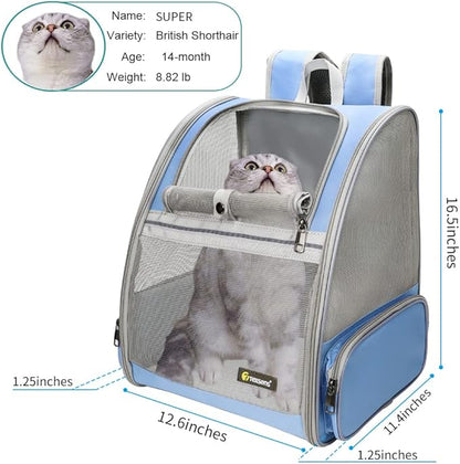 Texsens Pet Backpack Carrier for Small Cats Dogs | Ventilated Design, Safety Straps, Buckle Support, Collapsible | Designed for Travel, Hiking &amp; Outdoor Use (Blue)
