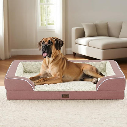 Orthopedic Waterproof Dog Bed for Extra Large Dogs, Memory Foam XL Dog Bed with Sides, Egg-Crate Foam and Non-Slip Bottom Jumbo Dogs Couch Beds with Washable Removable Cover(Jumbo,Pink)
