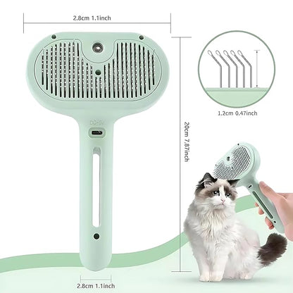 4 in 1 Cat Steam Brush: steam brush for cats, Grooming, Shedding, Mist Spray, Hair Removal Comb &amp; Massager, USB Rechargeable Self Cleaning cat steam brushes for indoor cats - Pink