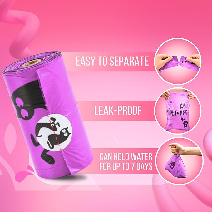 Pet N Pet Poop Bags for Dogs, 288 Counts Lavender Scented Dog Poop Bags Rolls with Leash Dispenser, USDA Certified 38% Plant Based &amp; 62% PE Dogs Waste Bag, Doggie Poo Bag