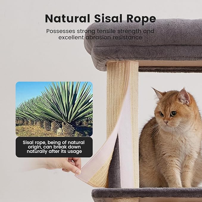 Gardner Pet 65in Heavy Duty Cat Tree Tower for Large Cats, Multi-Level Cat Furniture with Replaceable Sisal Scratching Post, Hammock | Extra-Large Platform &amp; Condo (Upgraded Grey)