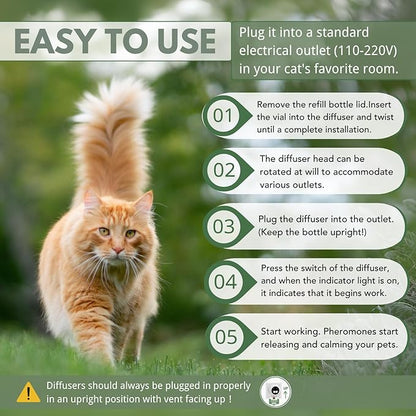 Cat Calming Pheromones Diffuser Kit with Timer – 2 Plug-Ins + 4 Refills (48ml) – 4-Level Timing – Stress Relief for Cats – Helps with Hiding, Scratching, Urine Marking, Travel, Vet Visits