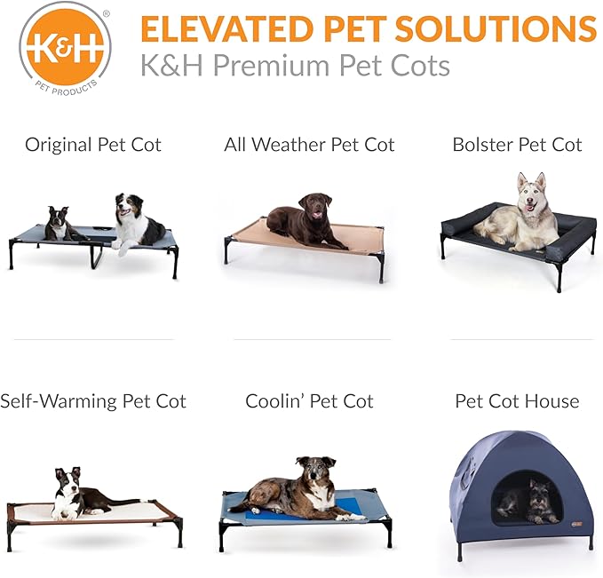 K&amp;H Pet Products Outdoor Elevated Dog Cot, Cooling Raised Bed with Waterproof Breathable Mesh for Medium Dogs, Portable Place Bed with Heavy-Duty Metal Frame &amp; Hammock Style Cover - Medium Green