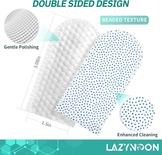 LAZYNOON Dog Teeth Cleaning Wipes - Dog Dental Wipes, Pet Dental Finger Wipes for Dogs &amp; Cats Teeth with Brushing Beads, Removes Plaque and Tartar Buildup, Freshens Breath, 60 Count
