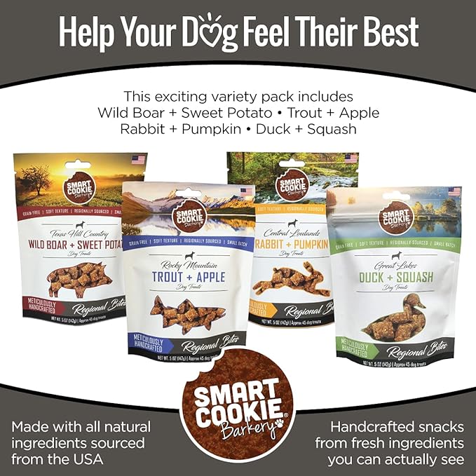 Smart Cookie All Natural Soft Dog Treats - 4 Flavor Variety Pack (5oz Each) - Healthy Dog Treats for Dogs &amp; Puppies with Allergies, Sensitive Stomachs - Chewy, Grain Free, Made in USA