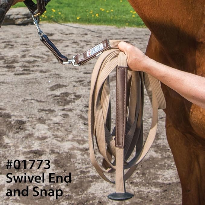 Schneiders Dura-Tech German Web Cord Lunge Line for Horses | Soft Grip Ribbed Webbing | Lightweight &amp; Durable | Nickel-Plated Snap or Chain Options | Lunge Line with 30" Chain
