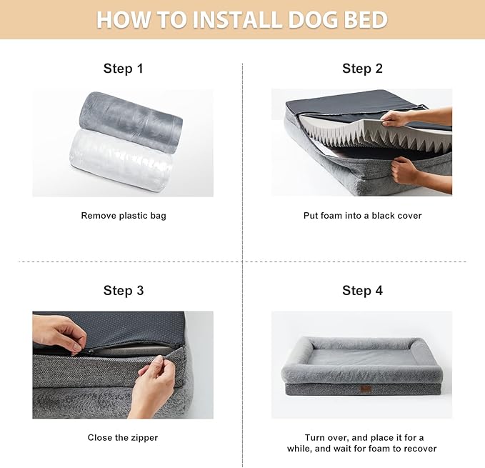 BFPETHOME Orthopedic Dog Beds for Extra Large Dogs, Washable Large Pet with Bolster, Orthopedic Large Dog Mats with Removable Covers &amp; Waterproof Pet Bed for Pet