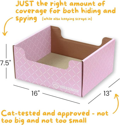 HIDE &amp; SCRATCH Cat Scratcher Box and Cat Bed with Refillable Double-Sided Cardboard Scratch Pad for Indoor Cats