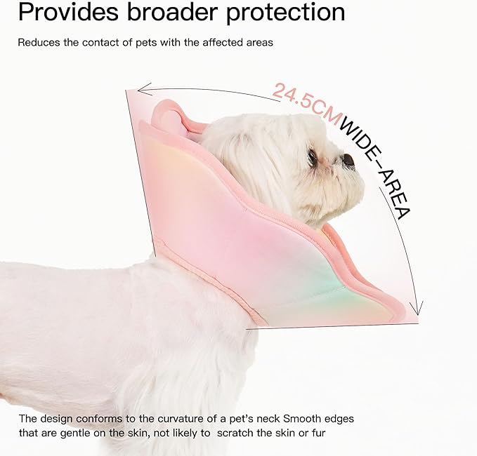 Touchdog Foldable Dog Cone Collar for Cats &amp; Dogs - Adjustable Soft Recovery Collar with Waterproof PU Coating, Lightweight Design, 24.5cm/9.6in Wide Barrier (Pink Gradient Color, S)