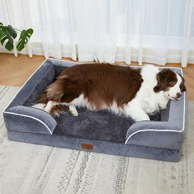 Comfort Expression Cooling Dog Bed, Jumbo Dog Bed for Extra Large Dogs, Memory Foam Orthopedic Bed, Large Breed Dogs, Waterproof Beds with Bolster &amp; Removable Cover(Jumbo,Leaden Grey)