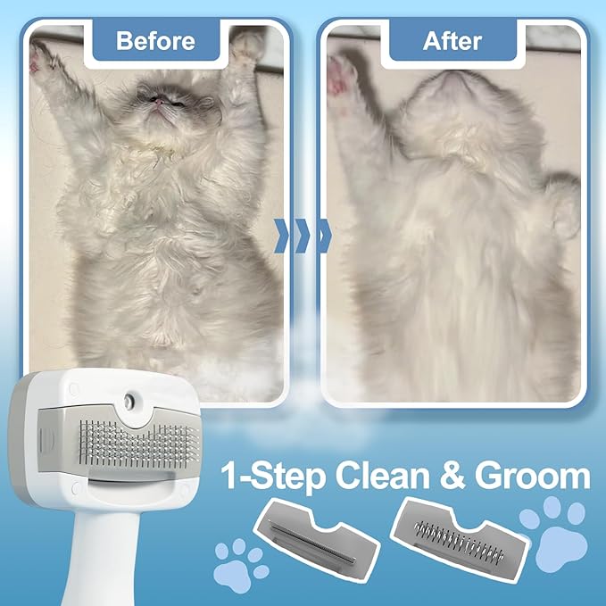 5 in 1 Pet Steam Brush for Dogs &amp; Cats – Self Cleaning, 3 Pet Brush for Smoothing, Dematting, Thinning – Shedding, Grooming &amp; Hair Removal, Includes Shampoo &amp; Storage Case (8.0"-promax)