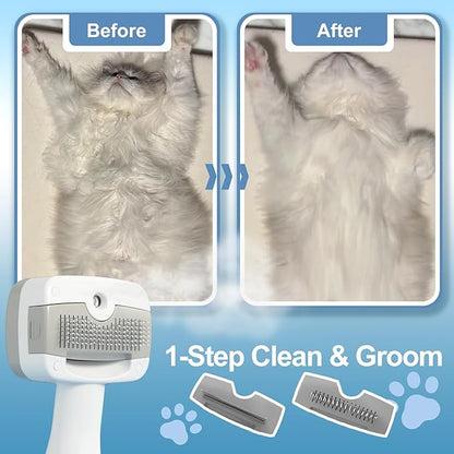5 in 1 Pet Steam Brush for Dogs &amp; Cats – Self Cleaning, 3 Pet Brush for Smoothing, Dematting, Thinning – Shedding, Grooming &amp; Hair Removal, Includes Shampoo &amp; Storage Case (8.0"-promax)