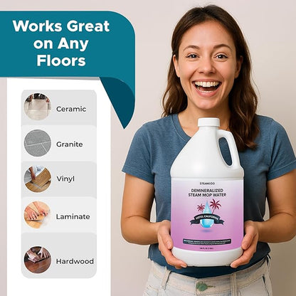Steam &amp; Go Deminerilized Water - Multi-Surface Cleaner for Steam Cleaners, Hardwood Floors, Kitchens, &amp; Bathrooms - Germ-Killing Formula - Hotel California Scent - 1 Gallon