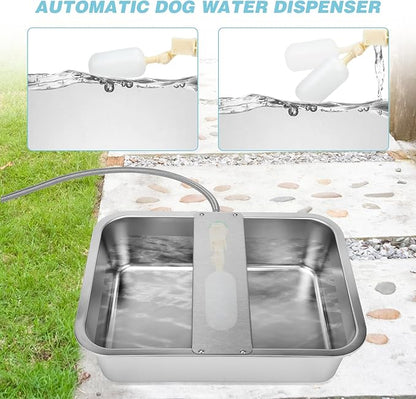 3 Gallon Automatic Dog Water Dispenser, Large Dog Water Bowl Dispenser for Outdoor, Stainless Steel Pet Bowl for Waterer Auto Fill Pet Waterer for Livestock Dogs Cats Chicken Fit 3/4&