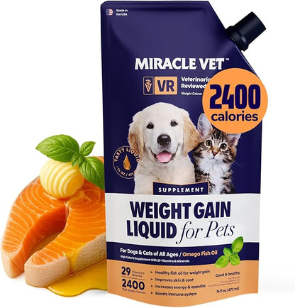 High-Calorie Weight Gainer for Dogs &amp; Cats - Multivitamin Nutritional Supplement Gel, Omega Fish Oil, Calcium - Puppy, Senior, Prenatal Cat &amp; Dog Vitamins, Supplements for Weight Gain